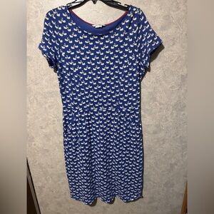 Boden Phoebe Jersey Blue Cotton Swan Print Short Sleeve Midi Dress P1820